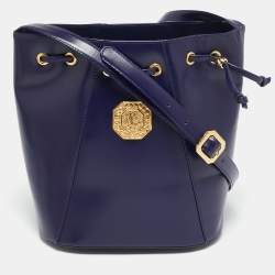 Yves Saint Laurent Blue Leather Vintage Drawstring Bucket Bag