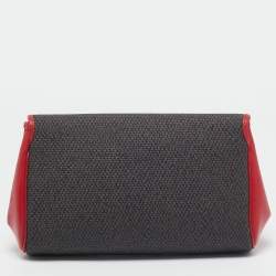 Yves Saint Laurent Grey/Red Coated Canvas and Leather Vintage Clutch