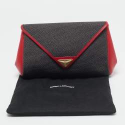 Yves Saint Laurent Grey/Red Coated Canvas and Leather Vintage Clutch