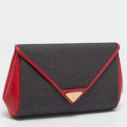 Yves Saint Laurent Grey/Red Coated Canvas and Leather Vintage Clutch