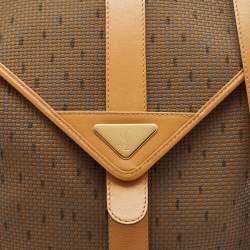 Pre Owned Yves Saint Laurent Brown Printed Woven Fabric and Leather Flap Bucket Bag
