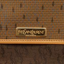 Pre Owned Yves Saint Laurent Brown Printed Woven Fabric and Leather Flap Bucket Bag