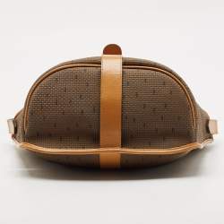 Pre Owned Yves Saint Laurent Brown Printed Woven Fabric and Leather Flap Bucket Bag