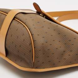 Pre Owned Yves Saint Laurent Brown Printed Woven Fabric and Leather Flap Bucket Bag