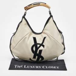 Yves Saint Laurent Cream/Black Canvas and Leather Vincennes Mombasa Hobo
