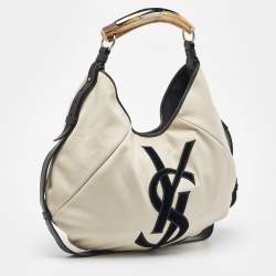 Yves Saint Laurent Cream/Black Canvas and Leather Vincennes Mombasa Hobo