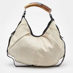 Yves Saint Laurent Cream/Black Canvas and Leather Vincennes Mombasa Hobo