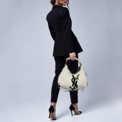 Yves Saint Laurent Cream/Black Canvas and Leather Vincennes Mombasa Hobo