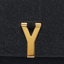 Yves Saint Laurent Black Metallic Glitter Suede Y Line Flap Clutch