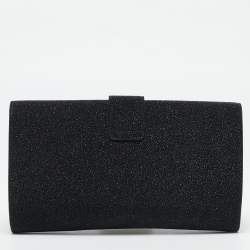 Yves Saint Laurent Black Metallic Glitter Suede Y Line Flap Clutch