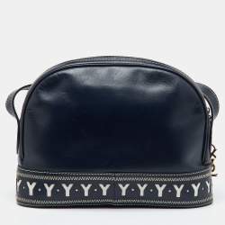Yves Saint Laurent Navy Blue Leather Vintage Dome Zip Satchel