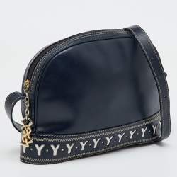 Yves Saint Laurent Navy Blue Leather Vintage Dome Zip Satchel