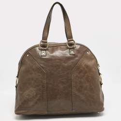 Yves Saint Laurent Olive Green Leather Oversized Muse Bag