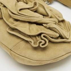 Yves Saint Laurent Beige Leather and Suede Floral Applique Clutch Bag