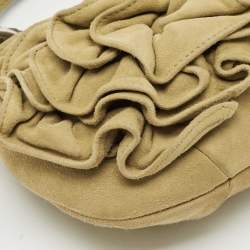 Yves Saint Laurent Beige Leather and Suede Floral Applique Clutch Bag