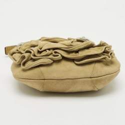 Yves Saint Laurent Beige Leather and Suede Floral Applique Clutch Bag