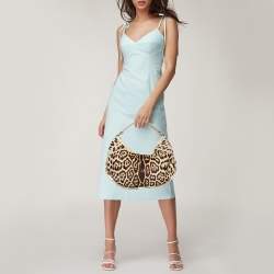 Yves Saint Laurent Brown/Beige Leopard Print Calf Hair and Leather Muse Hobo