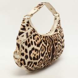 Yves Saint Laurent Brown/Beige Leopard Print Calf Hair and Leather Muse Hobo