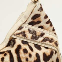 Yves Saint Laurent Brown/Beige Leopard Print Calf Hair and Leather Muse Hobo