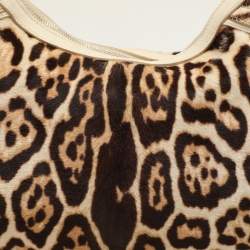 Yves Saint Laurent Brown/Beige Leopard Print Calf Hair and Leather Muse Hobo