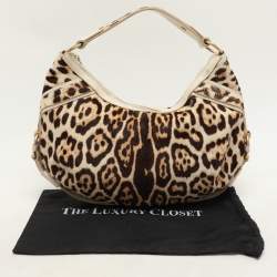 Yves Saint Laurent Brown/Beige Leopard Print Calf Hair and Leather Muse Hobo
