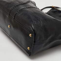 Yves Saint Laurent Black Patent Leather Whipstitch Shopper Tote