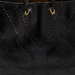 Yves Saint Laurent Black Patent Leather Whipstitch Shopper Tote