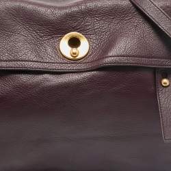 Yves Saint Laurent Burgundy/Blue Leather and Fabric Large Muse Two Top Handle Bag