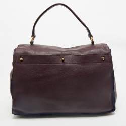 Yves Saint Laurent Burgundy/Blue Leather and Fabric Large Muse Two Top Handle Bag