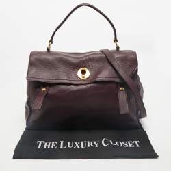 Yves Saint Laurent Burgundy/Blue Leather and Fabric Large Muse Two Top Handle Bag