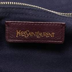 Yves Saint Laurent Burgundy/Blue Leather and Fabric Large Muse Two Top Handle Bag
