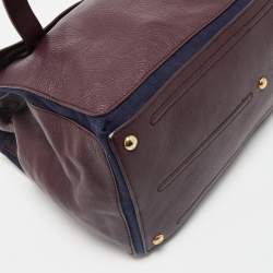 Yves Saint Laurent Burgundy/Blue Leather and Fabric Large Muse Two Top Handle Bag