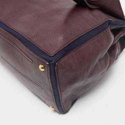 Yves Saint Laurent Burgundy/Blue Leather and Fabric Large Muse Two Top Handle Bag