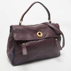 Yves Saint Laurent Burgundy/Blue Leather and Fabric Large Muse Two Top Handle Bag