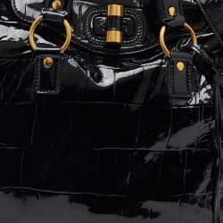 Yves Saint Laurent Black Croc Embossed Patent Leather Muse Messenger Bag