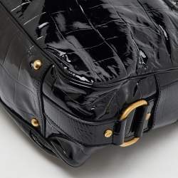 Yves Saint Laurent Black Croc Embossed Patent Leather Muse Messenger Bag