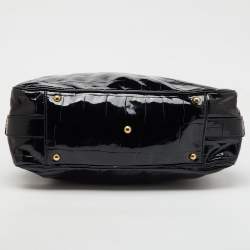 Yves Saint Laurent Black Croc Embossed Patent Leather Muse Messenger Bag