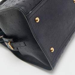 Yves Saint Laurent Navy Blue Ostrich Medium Cabas Chyc Tote
