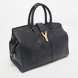 Yves Saint Laurent Navy Blue Ostrich Medium Cabas Chyc Tote