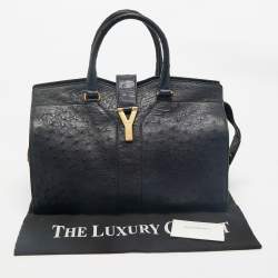 Yves Saint Laurent Navy Blue Ostrich Medium Cabas Chyc Tote