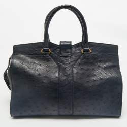 Yves Saint Laurent Navy Blue Ostrich Medium Cabas Chyc Tote