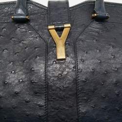 Yves Saint Laurent Navy Blue Ostrich Medium Cabas Chyc Tote