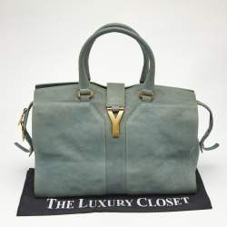 Yves Saint Laurent Light Blue Leather Medium Cabas Chyc Tote