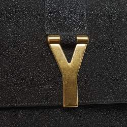 مملوكة مسبقًا Yves Saint Laurent Black Textured Coated Suede Y-Ligne Clutch