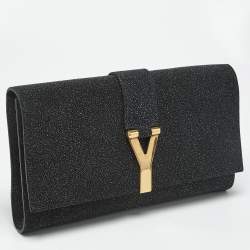 مملوكة مسبقًا Yves Saint Laurent Black Textured Coated Suede Y-Ligne Clutch