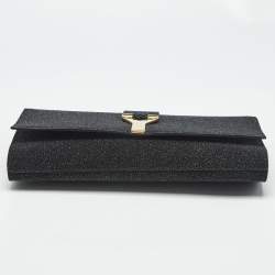مملوكة مسبقًا Yves Saint Laurent Black Textured Coated Suede Y-Ligne Clutch