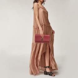 Pre Owned Yves Saint Laurent Red Leather Ligne Y Clutch