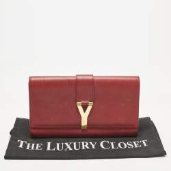 Pre Owned Yves Saint Laurent Red Leather Ligne Y Clutch
