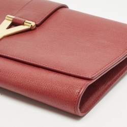 Pre Owned Yves Saint Laurent Red Leather Ligne Y Clutch