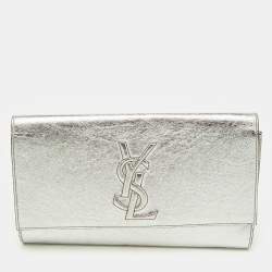 Pre Owned Yves Saint Laurent Silver Leather Belle De Jour Flap Clutch